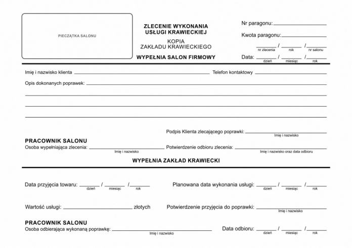 DRUK ZLECENIE WYKONANIA USLUGI KRAWIECKIEJ A5 PAPIRUS